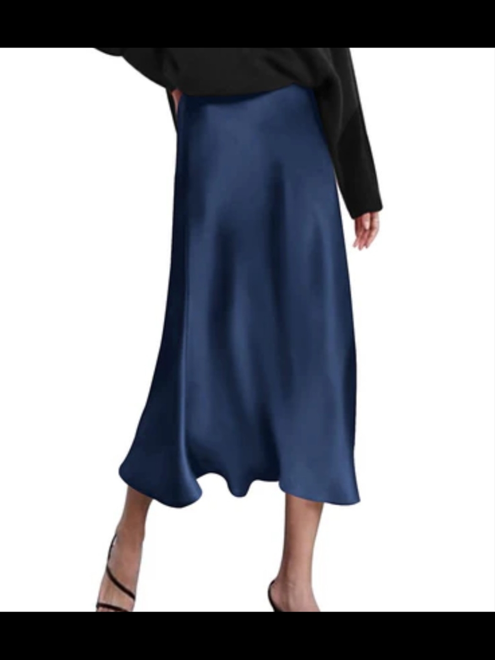 zeagoo Navy Satin Midi Slip Skirt